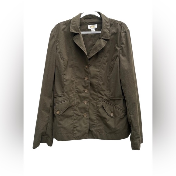 Talbots Utility Jacket Women Size 16 Button Up Khaki Olive Green Lightweight - Picture 1 of 12